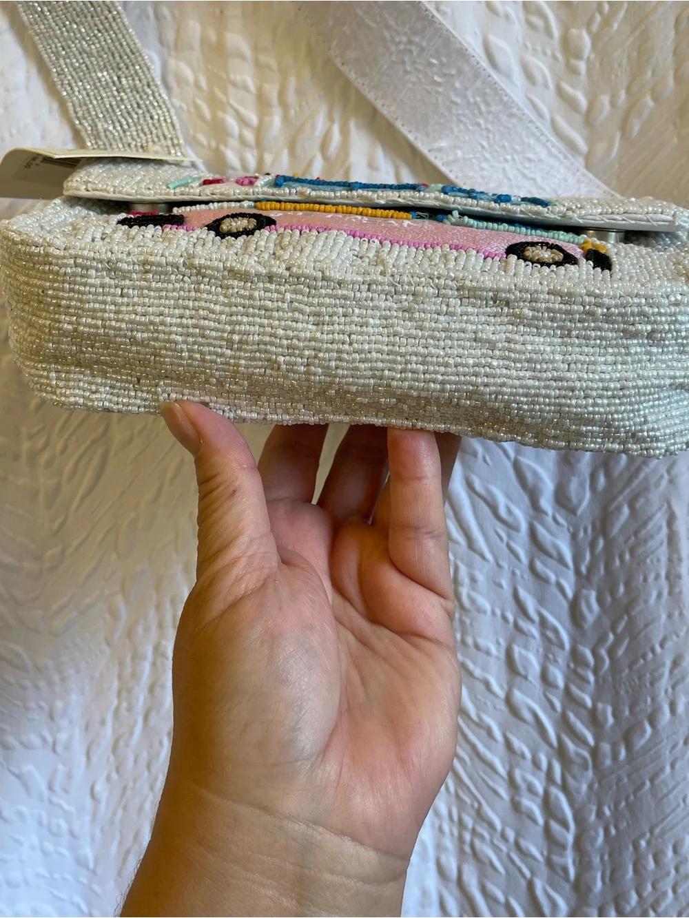 Sol & Mer White Beaded Ice Cream Truck Shoulder Bag - NWT **